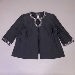Alex Evenings Jacket Plus Size Women's Plus 1X Black Beaded Keyhole 3/4 Sleeve
